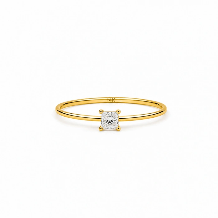 14K Solid Gold Princess Cut Solitaire Ring