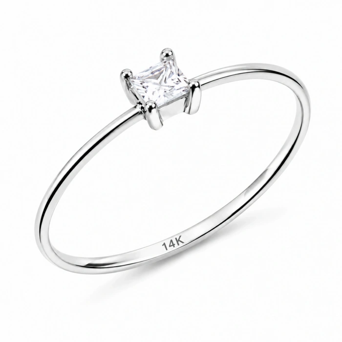 14K Solid Gold Princess Cut Solitaire Ring