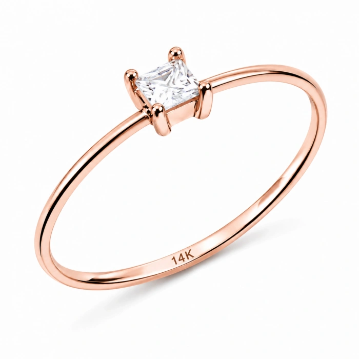 14K Solid Gold Princess Cut Solitaire Ring