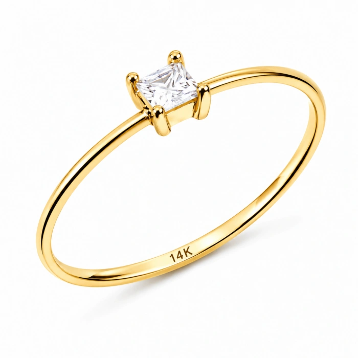 14K Solid Gold Princess Cut Solitaire Ring