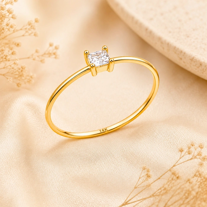 14K Solid Gold Princess Cut Solitaire Ring