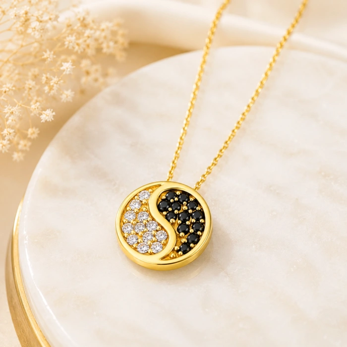 14 Ayar Altın Yin Yang Madalyon Kolye – Siyah Oniks Mini Denge Kolye