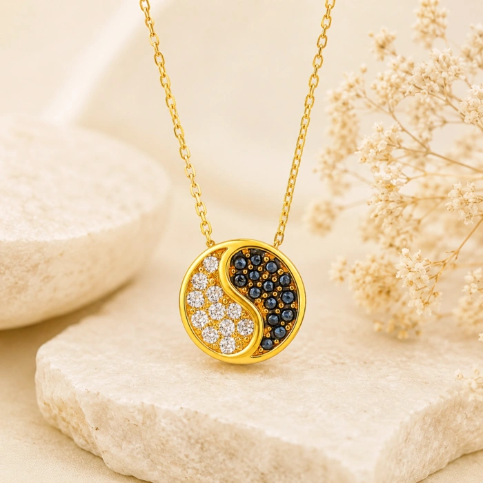14 Ayar Altın Yin Yang Madalyon Kolye – Siyah Oniks Mini Denge Kolye