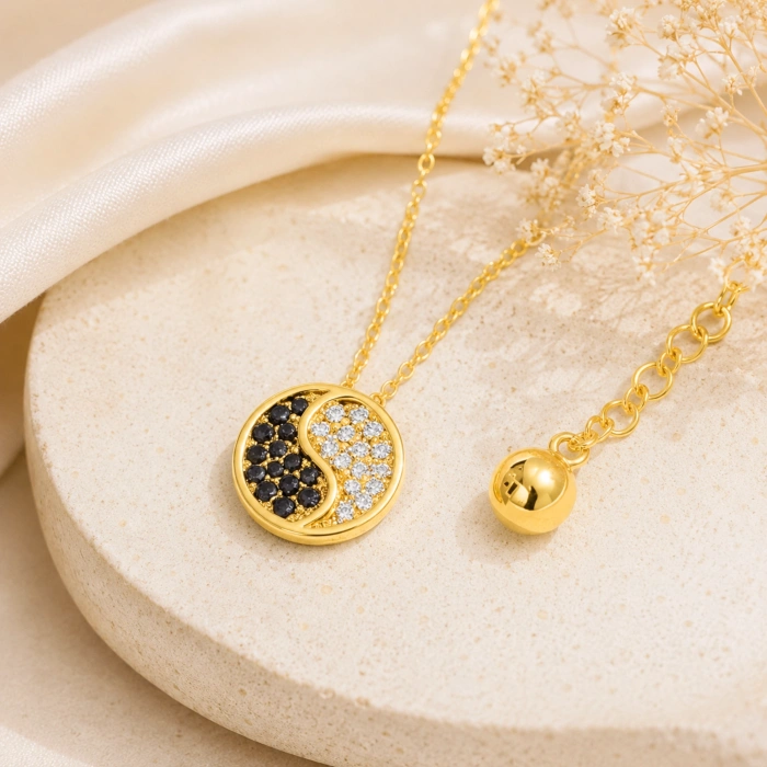 14 Ayar Altın Yin Yang Madalyon Kolye – Siyah Oniks Mini Denge Kolye