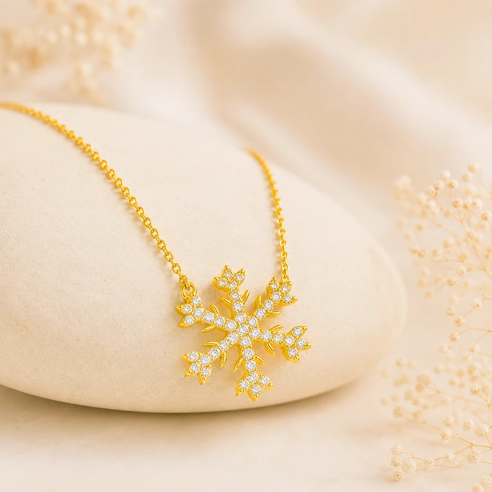 14K Solid Gold Snowflake Necklace