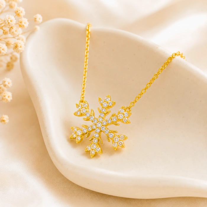 14K Solid Gold Snowflake Necklace