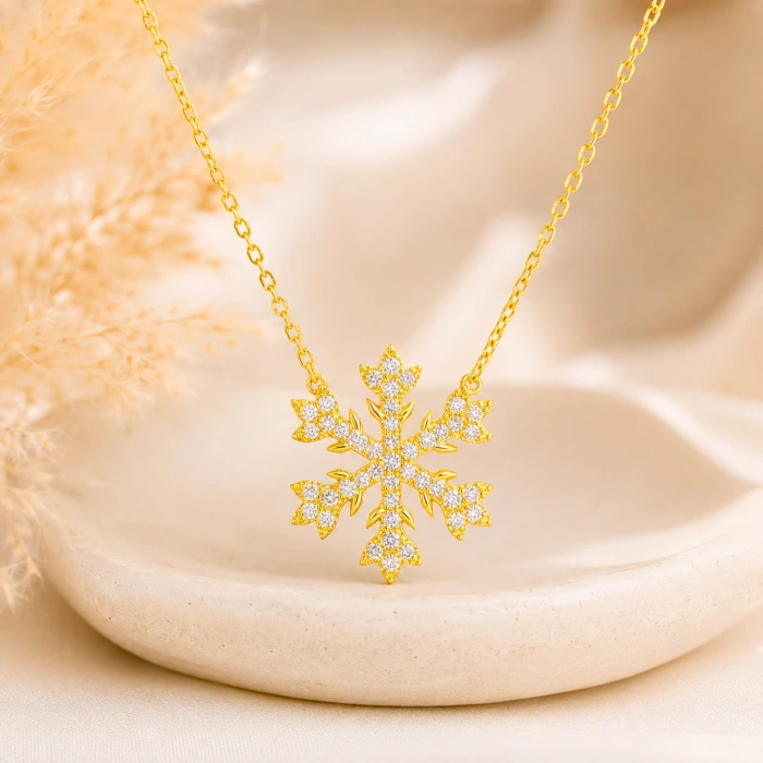 14K Solid Gold Snowflake Necklace