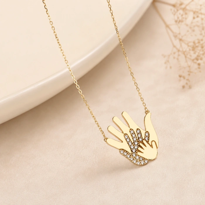 14K Solid Gold Hand Necklace