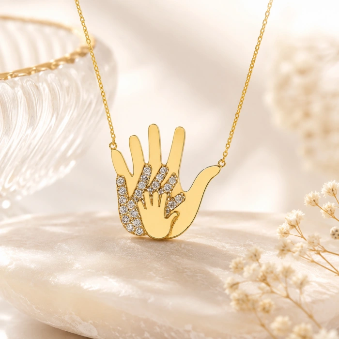 14K Solid Gold Hand Necklace