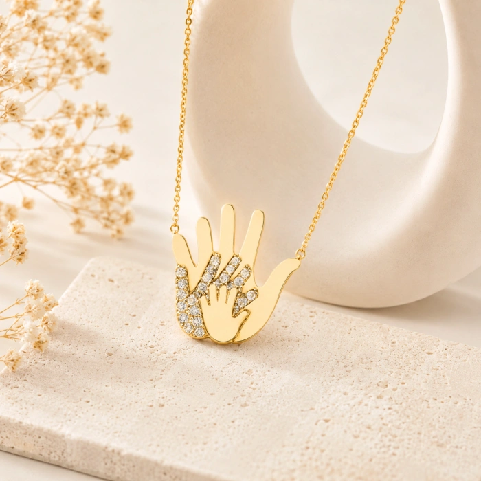 14K Solid Gold Hand Necklace
