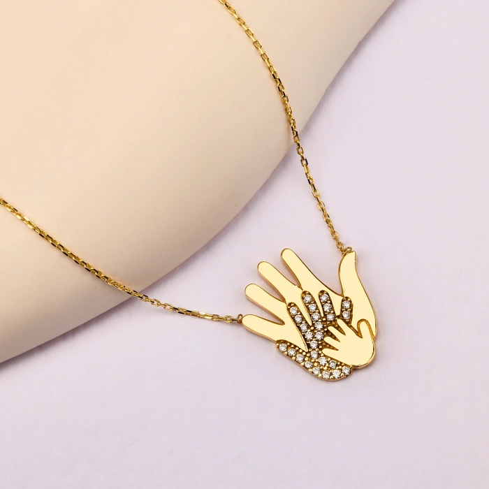 14K Solid Gold Hand Necklace