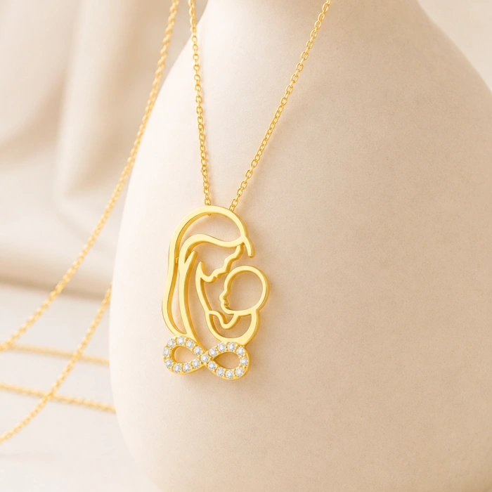 14K Solid Gold Mother and Baby Infinity Necklace