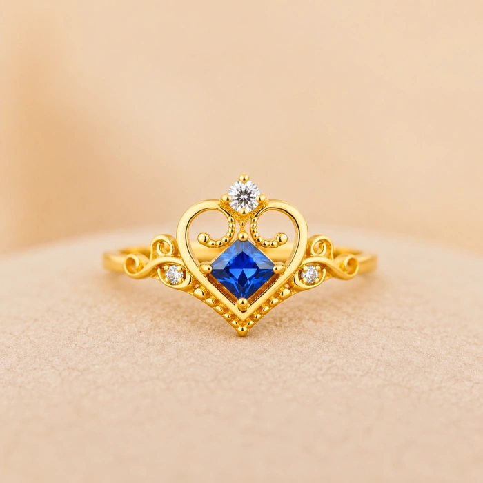 0.30 Karat Kraliçe Tacı Mavi Safir Pırlanta Yüzük