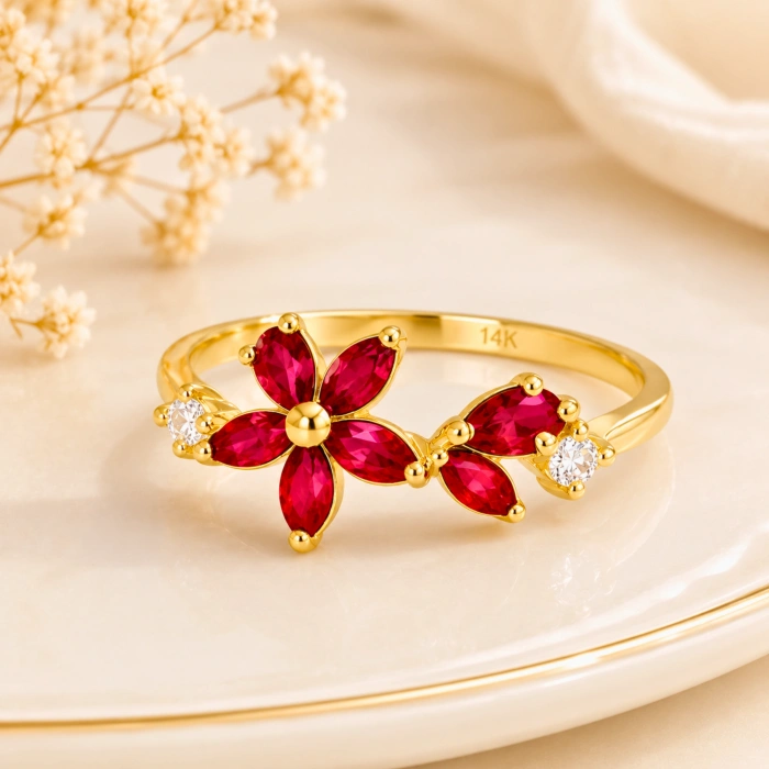 0.75 Carat Marquise Cut Ruby Diamond Ring