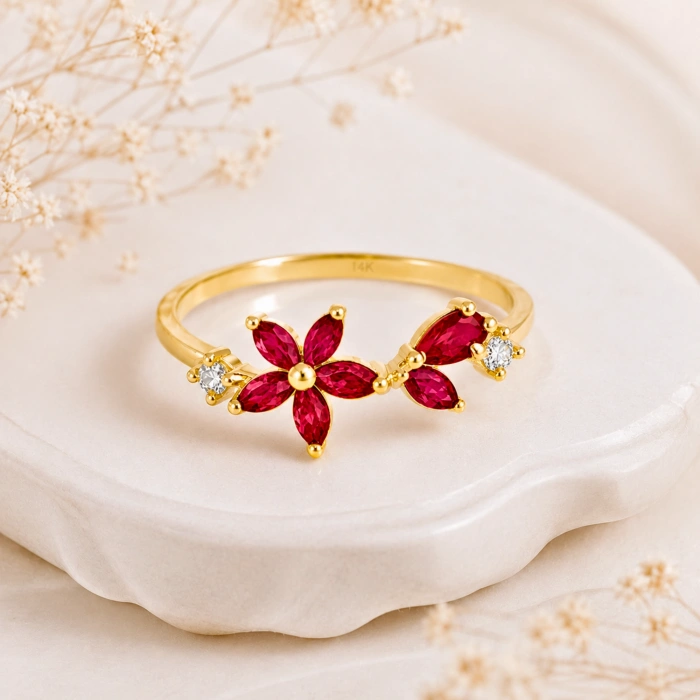 0.75 Carat Marquise Cut Ruby Diamond Ring