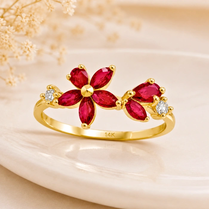 0.75 Carat Marquise Cut Ruby Diamond Ring