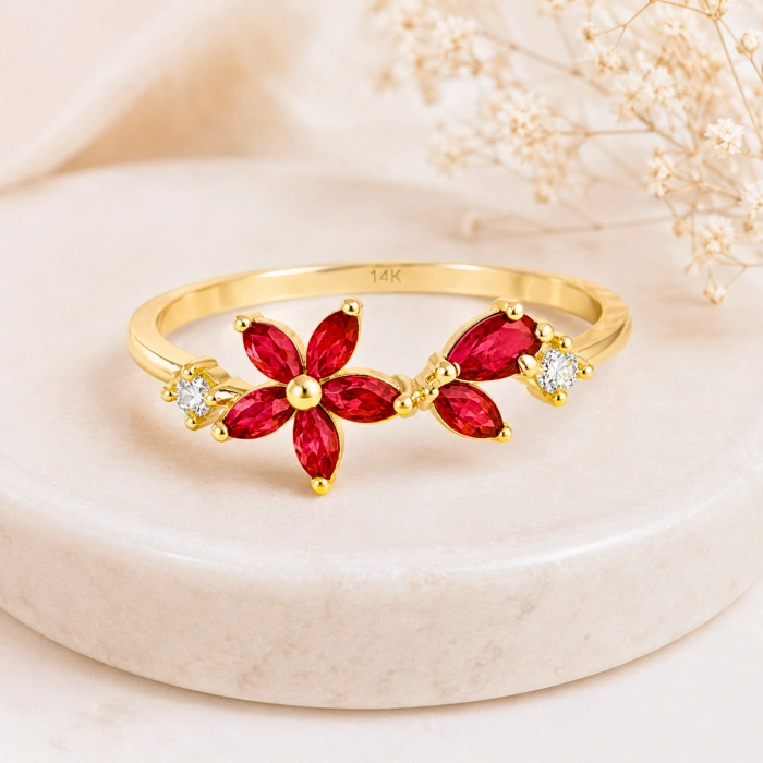 0.75 Carat Marquise Cut Ruby Diamond Ring