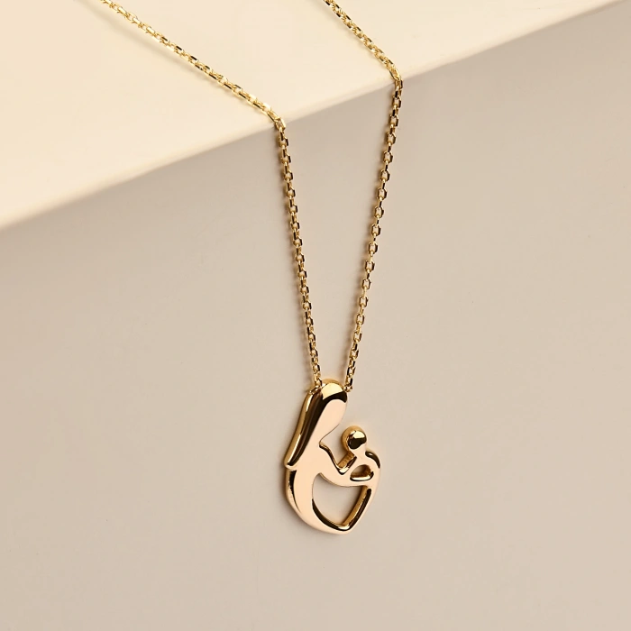 Mother and Baby Gold Heart Necklace, Newborn Child Heart Necklace, Mother-Child Necklace, New Mom Gift
