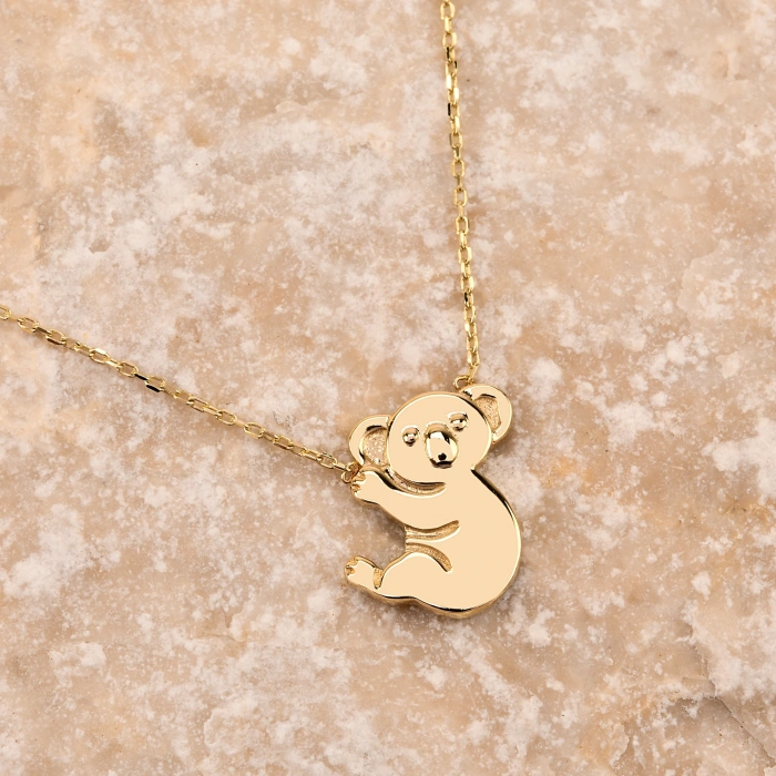 Cute Tiny Koala Gold Necklace, 14K Gold Bear Necklace, Australian Animal Jewelry Gift