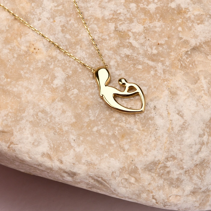 Mother and Baby Gold Heart Necklace, Newborn Child Heart Necklace, Mother-Child Necklace, New Mom Gift
