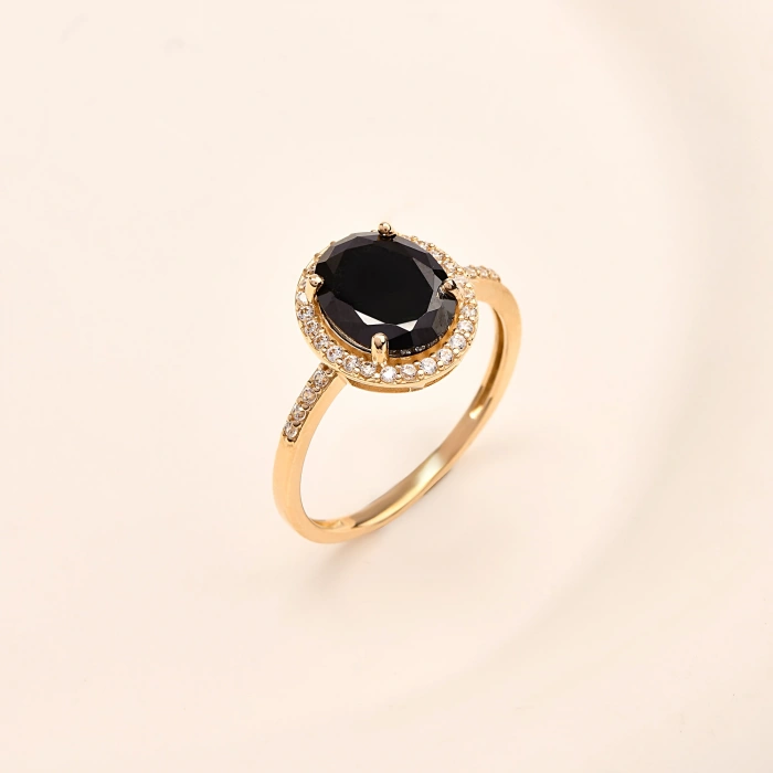 Black Onyx Solitaire Gold Ring, Natural Onyx Gold Jewelry, 14K Gold Engagement Ring, Birthstone Band