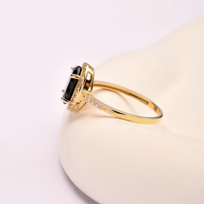 Black Onyx Solitaire Gold Ring, Natural Onyx Gold Jewelry, 14K Gold Engagement Ring, Birthstone Band
