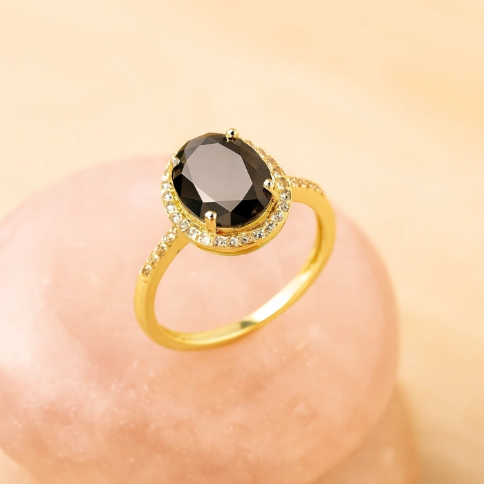 Black Onyx Solitaire Gold Ring, Natural Onyx Gold Jewelry, 14K Gold Engagement Ring, Birthstone Band