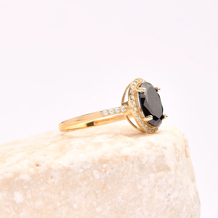 Black Onyx Solitaire Gold Ring, Natural Onyx Gold Jewelry, 14K Gold Engagement Ring, Birthstone Band
