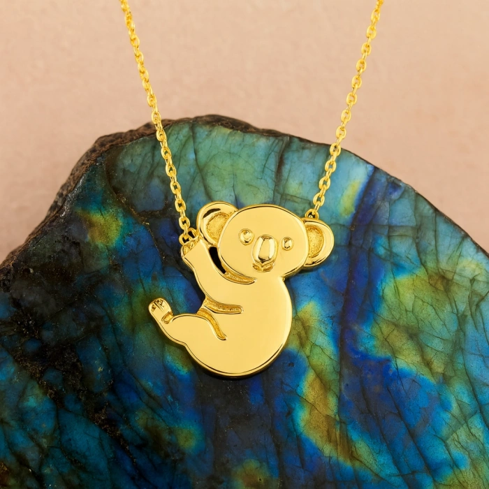 Cute Tiny Koala Gold Necklace, 14K Gold Bear Necklace, Australian Animal Jewelry Gift