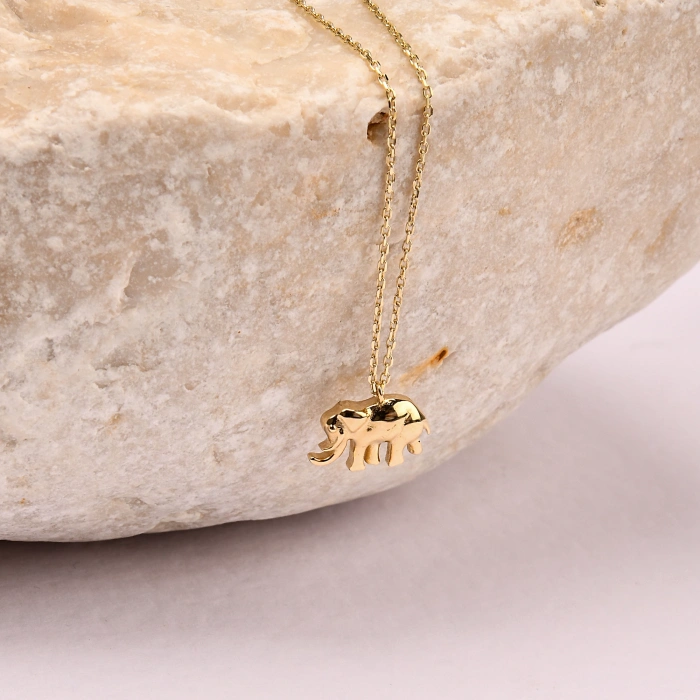 14K Gold Tiny Elephant Necklace, Baby Animal Necklace, Cute Mini Gold Jewelry
