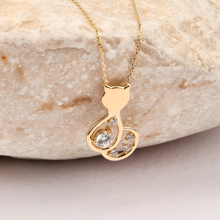 Tiny Kitten Gold Necklace, 14K Gold Kitten Necklace, Cute Gold Jewelry