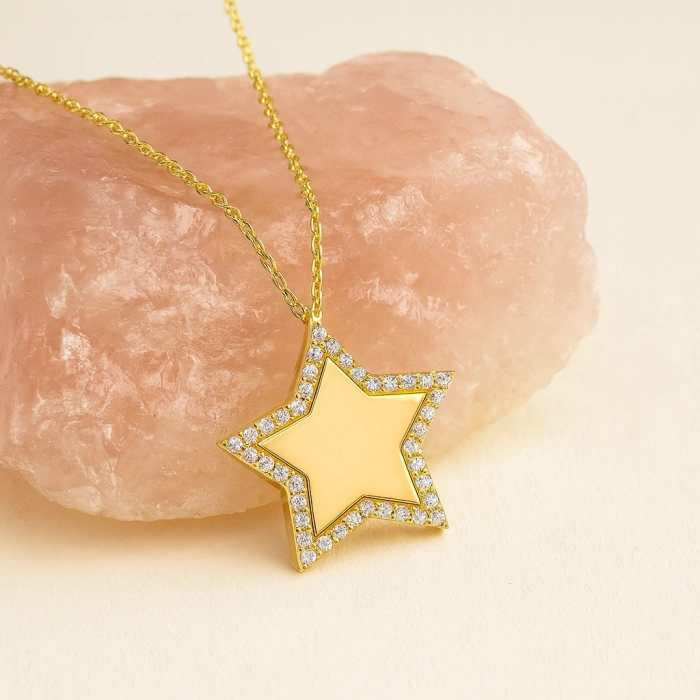 14K Solid Gold Star Necklace, Custom Gold Jewelry, Personalized Name Necklace