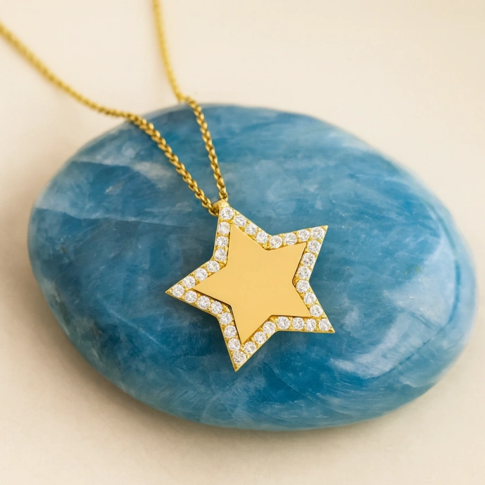 14K Solid Gold Star Necklace, Custom Gold Jewelry, Personalized Name Necklace