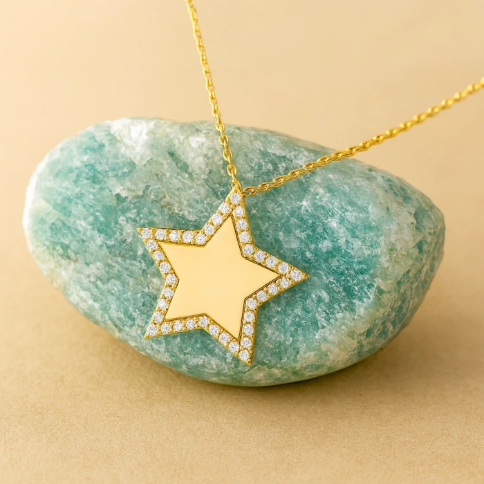 14K Solid Gold Star Necklace, Custom Gold Jewelry, Personalized Name Necklace