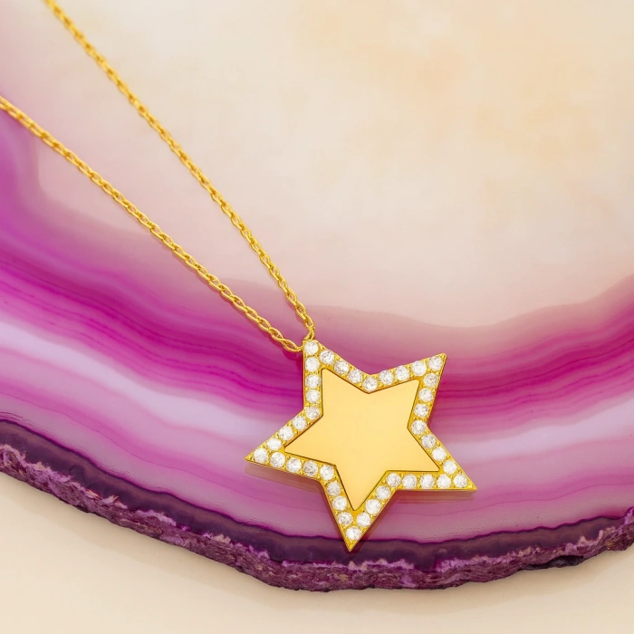 14K Solid Gold Star Necklace, Custom Gold Jewelry, Personalized Name Necklace