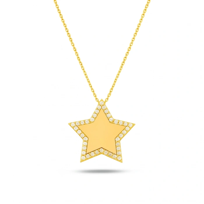 14K Solid Gold Star Necklace, Custom Gold Jewelry, Personalized Name Necklace