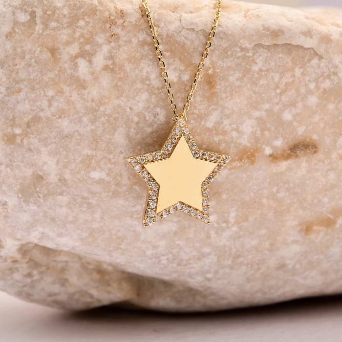 14K Solid Gold Star Necklace, Custom Gold Jewelry, Personalized Name Necklace