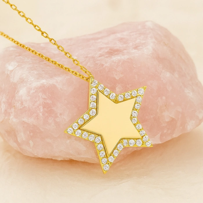 14K Solid Gold Star Necklace, Custom Gold Jewelry, Personalized Name Necklace
