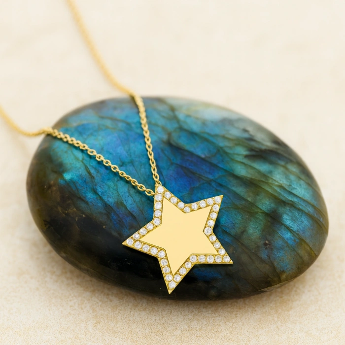 14K Solid Gold Star Necklace, Custom Gold Jewelry, Personalized Name Necklace