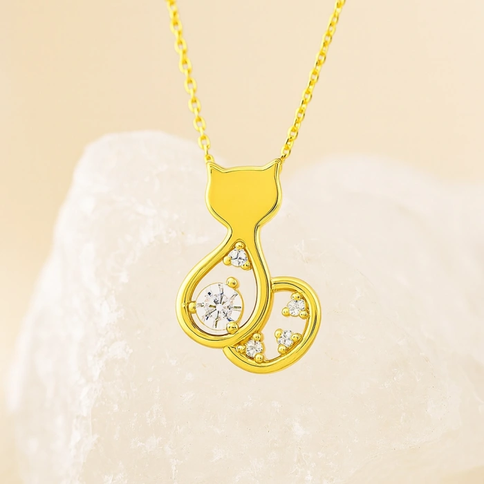 Tiny Kitten Gold Necklace, 14K Gold Kitten Necklace, Cute Gold Jewelry