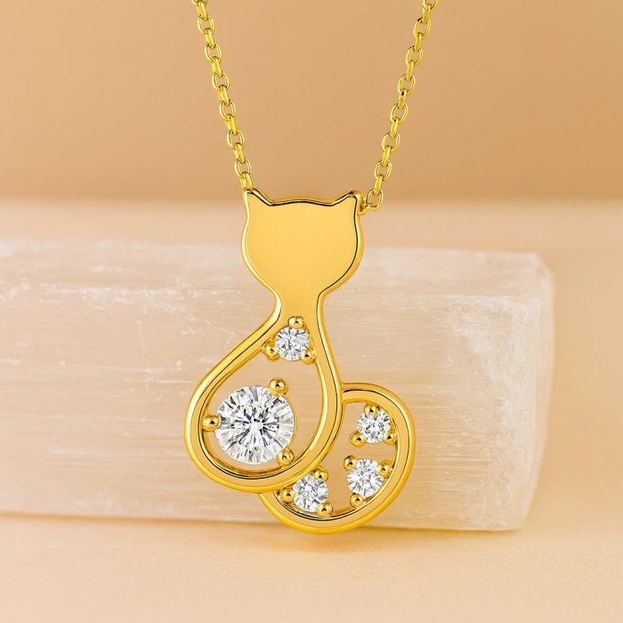 Tiny Kitten Gold Necklace, 14K Gold Kitten Necklace, Cute Gold Jewelry