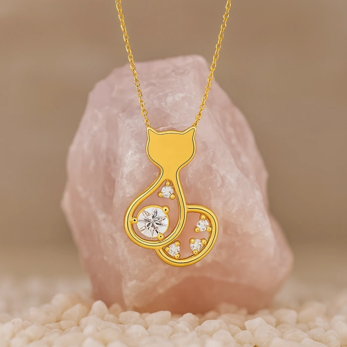 Tiny Kitten Gold Necklace, 14K Gold Kitten Necklace, Cute Gold Jewelry