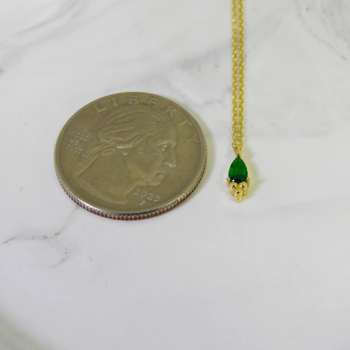 14K Gold Sapphire Tiny Necklace, Minimal Teardrop Necklace