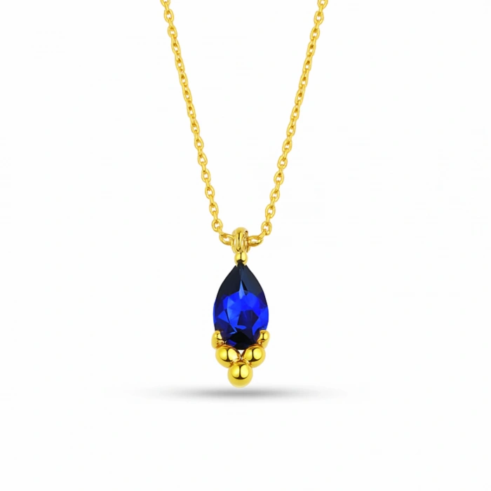 14K Gold Sapphire Tiny Necklace, Minimal Teardrop Necklace