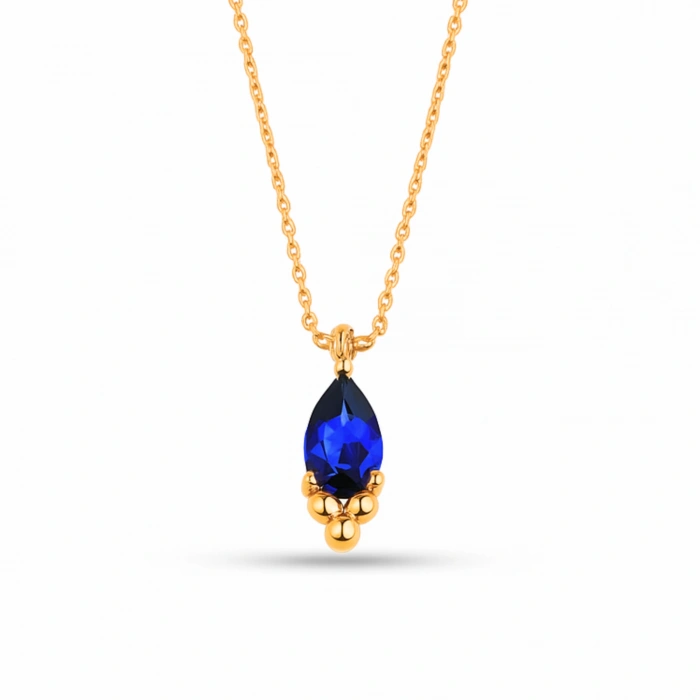 14K Gold Sapphire Tiny Necklace, Minimal Teardrop Necklace