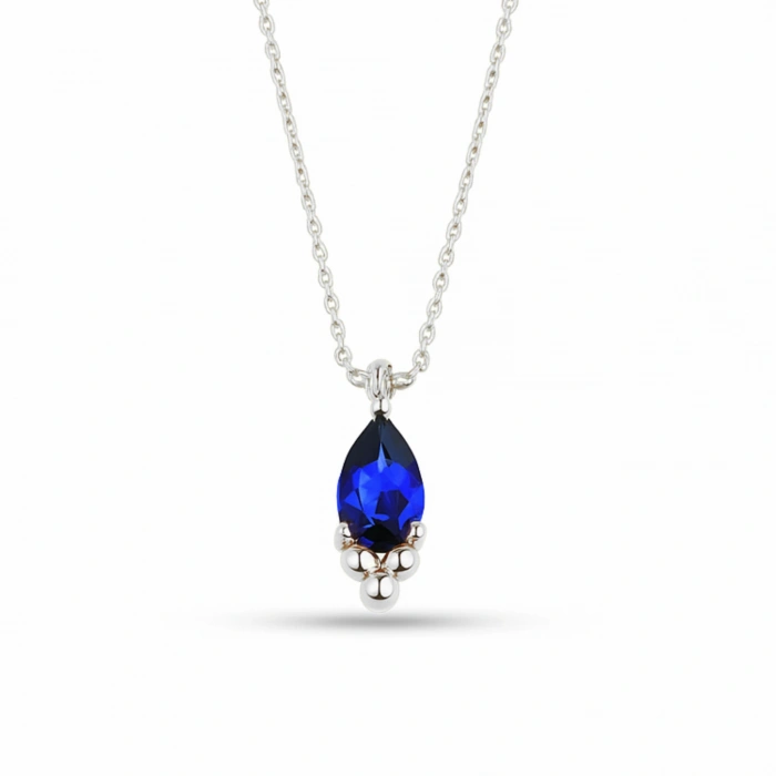 14K Gold Sapphire Tiny Necklace, Minimal Teardrop Necklace