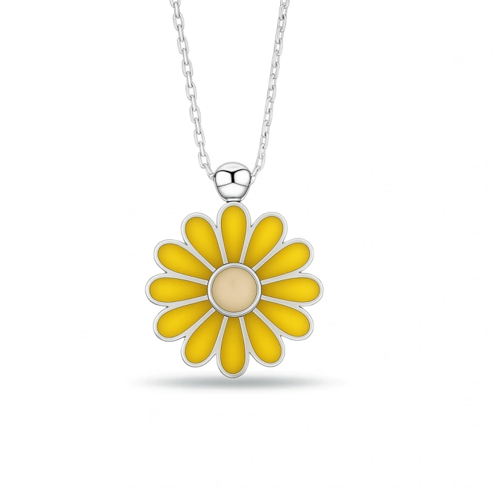 Yellow Daisy Gold Necklace, Elegant Everyday Jewelry, Enamel Flower Necklace