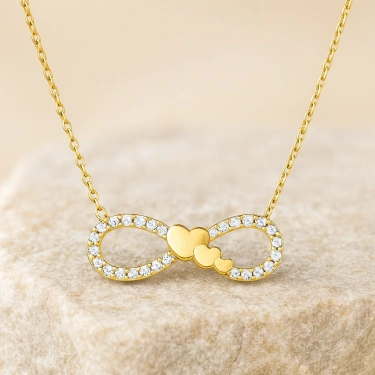 14 Ayar Altın Minik Kalp Detaylı Sonsuzluk Kolye