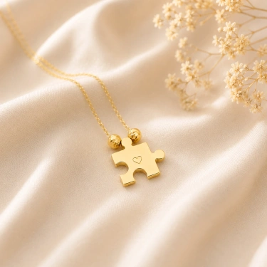 14 Ayar Altın Dorika Detaylı Puzzle Kolye