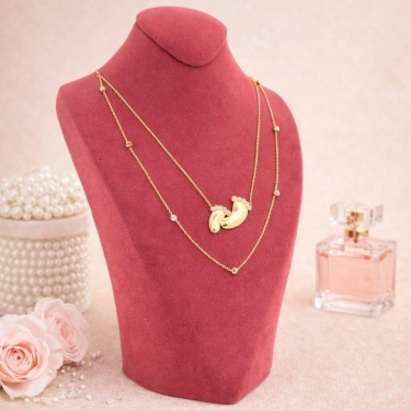 14 Ayar Altın Dorika Top Detaylı Bebek Ayağı Zİncir Kolye